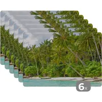 KitchenYeah Placemat - Placemats kunststof - Palmboom - Zee - Tropisch - 45x30 cm - 6 stuks - Hittebestendig - Anti-Slip - Onderlegger - Afneembaar