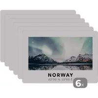 KitchenYeah Placemat - Placemats kunststof - Noorwegen - Noorderlicht - Water - 45x30 cm - 6 stuks - Hittebestendig - Anti-Slip - Onderlegger - Afneembaar