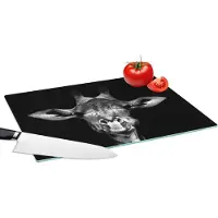 KitchenYeah Glazen Snijplank - 39x28 - Giraffe - Portret - Dieren - Zwart - Wit - Snijplanken Glas