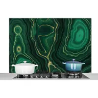 KitchenYeah Spatscherm keuken 120x80 cm - Kookplaat achterwand Gold - Groen - Agaat steen - Geode - Marmer print - Muurbeschermer - Spatwand fornuis - Hoogwaardig aluminium