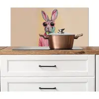 KitchenYeah Spatscherm keuken 80x40 cm - Kookplaat achterwand Grijs - Konijn - Blouse - Strik - Muurbeschermer - Spatwand fornuis - Hoogwaardig aluminium