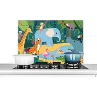 KitchenYeah Spatscherm keuken 80x55 cm - Kookplaat achterwand Jungle - Design - Dieren - Kind - Muurbeschermer - Spatwand fornuis - Hoogwaardig aluminium