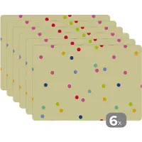 KitchenYeah Placemat - Placemats kunststof - Confetti - Patronen - Pastel - 45x30 cm - 6 stuks - Hittebestendig - Anti-Slip - Onderlegger - Afneembaar