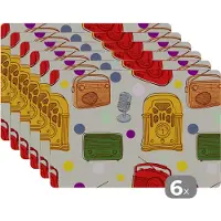 KitchenYeah Placemat - Placemats kunststof - Vintage - Radio - Microfoon - Patroon - 45x30 cm - 6 stuks - Hittebestendig - Anti-Slip - Onderlegger - Afneembaar