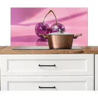KitchenYeah Spatscherm keuken 80x40 cm - Kookplaat achterwand Glitter - Discobol - Roze - Kersen - Muurbeschermer - Spatwand fornuis - Hoogwaardig aluminium