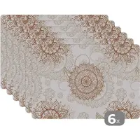 KitchenYeah Placemat - Placemats kunststof - Mandala - Azië - Patronen - Zen - 45x30 cm - 6 stuks - Hittebestendig - Anti-Slip - Onderlegger - Afneembaar