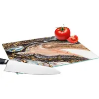 KitchenYeah Glazen Snijplank - 28x20 - Marmerlook - Goud - Zwart - Glitter - Chic - Snijplanken Glas