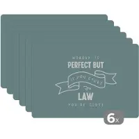 KitchenYeah Placemat - Placemats kunststof - Quote - Rechten - Studeren - 45x30 cm - 6 stuks - Hittebestendig - Anti-Slip - Onderlegger - Afneembaar