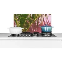 KitchenYeah Spatscherm keuken 70x30 cm - Kookplaat achterwand Plant - Zomer - Tropisch - Roze - Muurbeschermer - Spatwand fornuis - Hoogwaardig aluminium