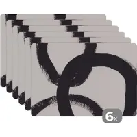 KitchenYeah Placemat - Placemats kunststof - Abstract - Vormen - Zwart - Cirkels - 45x30 cm - 6 stuks - Hittebestendig - Anti-Slip - Onderlegger - Afneembaar
