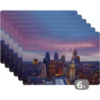 KitchenYeah Placemats - Amerika - Skyline - Stad - Philadelphia - Onderlegger - Onderleggers - Placemat - 45x30 cm - 6 stuks