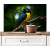 KitchenYeah Spatscherm keuken 100x65 cm - Kookplaat achterwand Vogel - Tak - Geel - Bladeren - Muurbeschermer - Spatwand fornuis - Hoogwaardig aluminium