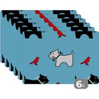 KitchenYeah Placemat - Placemats kunststof - Hond - Vogel - Dieren - Patronen - Kinderen - 45x30 cm - 6 stuks - Hittebestendig - Anti-Slip - Onderlegger - Afneembaar