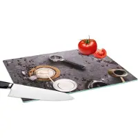 KitchenYeah Glazen Snijplank - 39x28 - Melk - Koffiebonen - Keuken - Koffiefilter - Snijplanken Glas