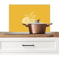 KitchenYeah Spatscherm keuken 70x50 cm - Kookplaat achterwand Citroenen - Illustratie - Minimalistisch - Geel - Muurbeschermer - Spatwand fornuis - Hoogwaardig aluminium