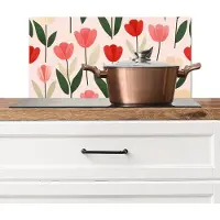 KitchenYeah Spatscherm keuken 70x30 cm - Kookplaat achterwand Tulpen - Modern - Roze - Muurbeschermer - Spatwand fornuis - Hoogwaardig aluminium