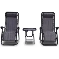 SereneLife Ligstoel set van 2 – Verstelbare Buitenkamerstoel met Afneembaar Bekerhouderblad en Zijtafel en 2 Bekerhouders – Inklapbare Relaxstoel met Verwijderbare Kussens