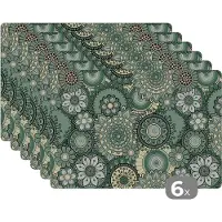 KitchenYeah Placemat - Placemats kunststof - Bloemen - Groen - Patronen - 45x30 cm - 6 stuks - Hittebestendig - Anti-Slip - Onderlegger - Afneembaar