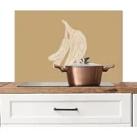 KitchenYeah Spatscherm keuken 80x55 cm - Kookplaat achterwand Bananen - Beige - Lijntekening - Minimalistisch - Muurbeschermer - Spatwand fornuis - Hoogwaardig aluminium