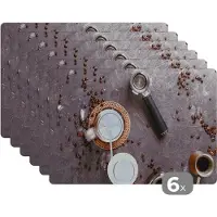 KitchenYeah Placemat - Placemats kunststof - Melk - Koffiebonen - Keuken - Koffiefilter - 45x30 cm - 6 stuks - Hittebestendig - Anti-Slip - Onderlegger - Afneembaar