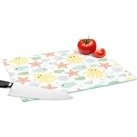 KitchenYeah Glazen Snijplank - 39x28 - Zeedieren - Baby - Schelpen - Snijplanken Glas