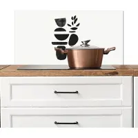 KitchenYeah Spatscherm keuken 90x45 cm - Kookplaat achterwand Japandi - Zwart - Abstract - Muurbeschermer - Spatwand fornuis - Hoogwaardig aluminium