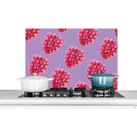 KitchenYeah Spatscherm keuken 90x60 cm - Kookplaat achterwand Framboos - Fruit - Aquarelverf - Muurbeschermer - Spatwand fornuis - Hoogwaardig aluminium