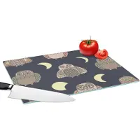 KitchenYeah Glazen Snijplank - 39x28 - Uil - Patronen - Maan - Snijplanken Glas