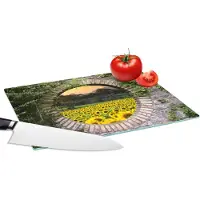 KitchenYeah Glazen Snijplank - 28x20 - Doorkijk - Bloemen - Zonnebloem - Snijplanken Glas