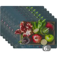 KitchenYeah Placemat - Placemats kunststof - Fruitkist - Fruit - Smoothie - 45x30 cm - 6 stuks - Hittebestendig - Anti-Slip - Onderlegger - Afneembaar