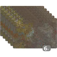 KitchenYeah Placemat - Roest - Beton - Industrieel - Geel - Onderleggers placemat - Onderlegger - Placemats - 6 stuks - 45x30 cm