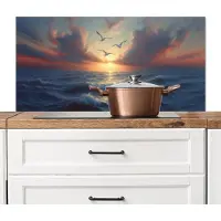 KitchenYeah Spatscherm keuken 100x50 cm - Kookplaat achterwand Meeuwen - Zonsondergang - Zee - Wolken - Muurbeschermer - Spatwand fornuis - Hoogwaardig aluminium