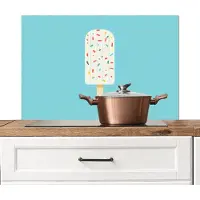 KitchenYeah Spatscherm keuken 90x60 cm - Kookplaat achterwand Ijsje - Stokje - Sprinkles - Lichtblauw - Muurbeschermer - Spatwand fornuis - Hoogwaardig aluminium
