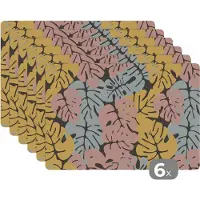 KitchenYeah Placemat - Placemats kunststof - Monstera - Hawaii - Design - Pastel - 45x30 cm - 6 stuks - Hittebestendig - Anti-Slip - Onderlegger - Afneembaar