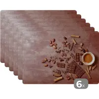 KitchenYeah Placemat - Placemats kunststof - Chocolade - Kaneel - Noten - Keuken - 45x30 cm - 6 stuks - Hittebestendig - Anti-Slip - Onderlegger - Afneembaar