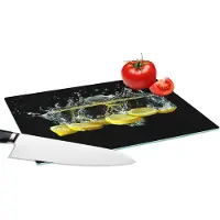 KitchenYeah Glazen Snijplank - 28x20 - Citroen - Fruit - Geel - Stilleven - Water - Snijplanken Glas - Keuken decoratie aanrecht