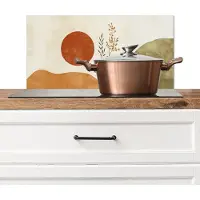 KitchenYeah Spatscherm keuken 70x30 cm - Kookplaat achterwand Zon - Abstract - Takken - Oranje - Muurbeschermer - Spatwand fornuis - Hoogwaardig aluminium