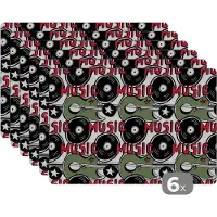 KitchenYeah Placemat - Placemats kunststof - Patronen - Muziek - Vinyl - 45x30 cm - 6 stuks - Hittebestendig - Anti-Slip - Onderlegger - Afneembaar