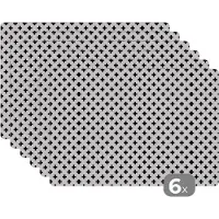 KitchenYeah Onderleggers - Placemat - Patronen - Kruis - Design - Zwart - Wit - 45x30 cm - Placemats - 6 stuks