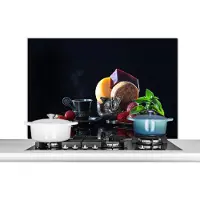 KitchenYeah Spatscherm keuken 100x65 cm - Kookplaat achterwand Rustiek - Fruit - Kaas - Tafel - Stilleven - Muurbeschermer - Spatwand fornuis - Hoogwaardig aluminium