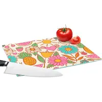 KitchenYeah Glazen Snijplank - 28x20 - Uil - Regenboog - Bloemen - Kinderen - Patroon - Snijplanken Glas