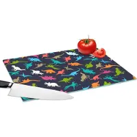 KitchenYeah Glazen Snijplank - 39x28 - Patronen - Dino - Kleuren - Jongens - Kinderen - Kids - Kind - Snijplanken Glas