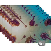 KitchenYeah Placemat - Placemats kunststof - Palmboom - Lucht - Bomen - Zomer - Tropisch - 45x30 cm - 6 stuks - Hittebestendig - Anti-Slip - Onderlegger - Afneembaar