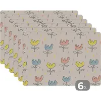 KitchenYeah Placemat - Placemats kunststof - Bloemen - Pastel - Geboorte - 45x30 cm - 6 stuks - Hittebestendig - Anti-Slip - Onderlegger - Afneembaar