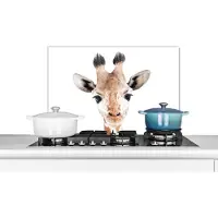 KitchenYeah Spatscherm keuken 60x40 cm - Kookplaat achterwand Giraffe - Dieren - Natuur - Portret - Muurbeschermer - Spatwand fornuis - Hoogwaardig aluminium