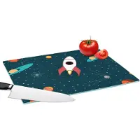 KitchenYeah Glazen Snijplank - 39x28 - Raket - Ruimte - Kinderen - Design - Snijplanken Glas