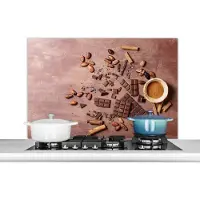 KitchenYeah Spatscherm keuken 100x65 cm - Kookplaat achterwand Chocolade - Kaneel - Noten - Keuken - Muurbeschermer - Spatwand fornuis - Hoogwaardig aluminium