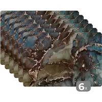 KitchenYeah Placemats - Marmer - Groen - Goud - Onderleggers placemat - 45x30 cm - 6 stuks