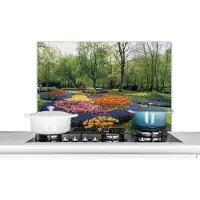 KitchenYeah Spatscherm keuken 80x55 cm - Kookplaat achterwand Bloemenpark Keukenhof in Nederland - Muurbeschermer - Spatwand fornuis - Hoogwaardig aluminium