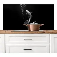KitchenYeah Spatscherm keuken 120x60 cm - Kookplaat achterwand Koi - Vis - Wit - Zwart - Muurbeschermer - Spatwand fornuis - Hoogwaardig aluminium